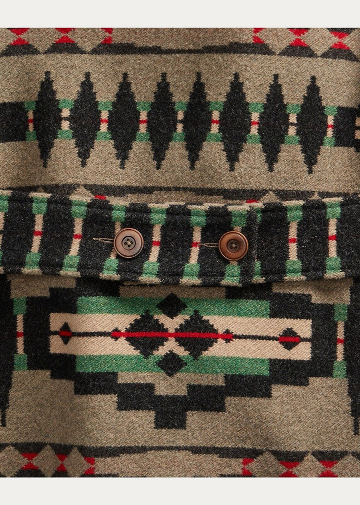 RRL Ralph Lauren Shearling Jacquard Blanket Jacket Suede Trim Men's 2XL XXL