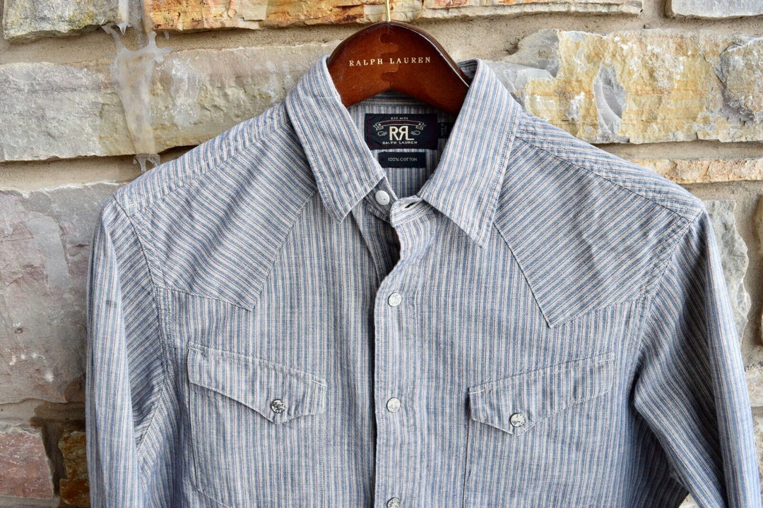 New RRL Ralph Lauren Blue Western Striped Slim Red Cotton Men's Shirt Medium M