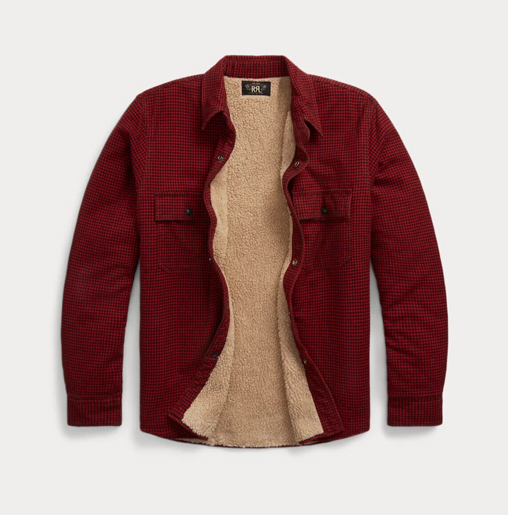 RRL Ralph Lauren Red Check Shirt Jacket Lined Checkered Overshirt Men's Large L