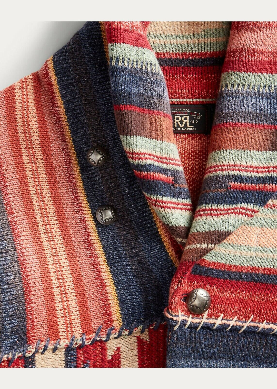 RRL Ralph Lauren Patchwork Linen Wool Cashmere Ranch Belt Cardigan Men's Large L