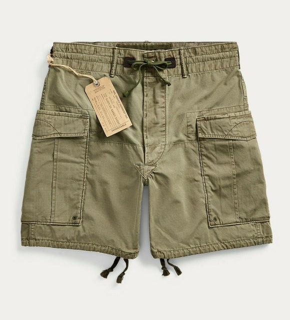 New RRL Ralph Lauren Ripstop Leather Trip Cargo Shorts Pant Men's W 36 Green