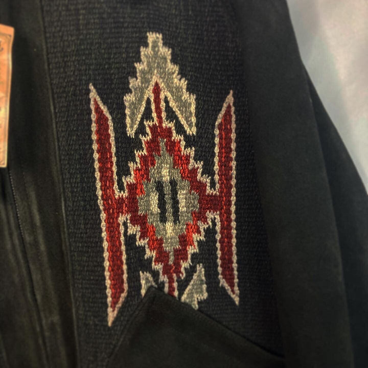 RRL Ralph Lauren Southwestern Leather Jacket Suede Black Woven Men's L Large