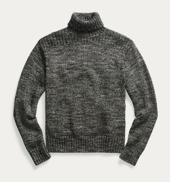 New RRL Ralph Lauren Black Wool Linen Marled Turtleneck Men's XL Extra-Large