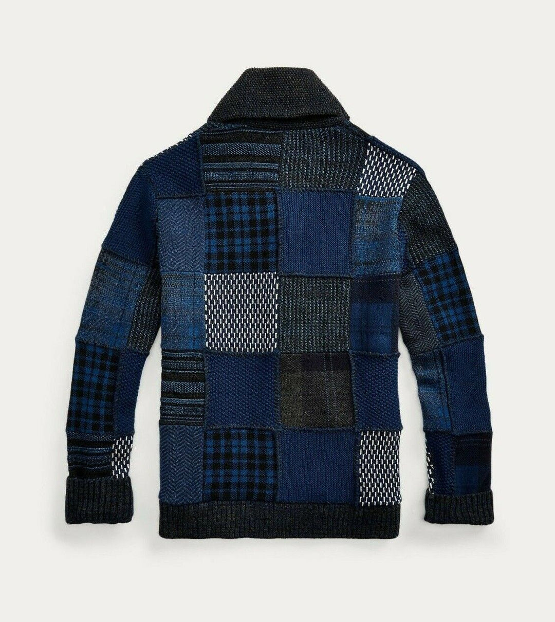 RRL Ralph Lauren Wool Shawl Patchwork Cashmere Blue Cardigan Men Extra-Large XL