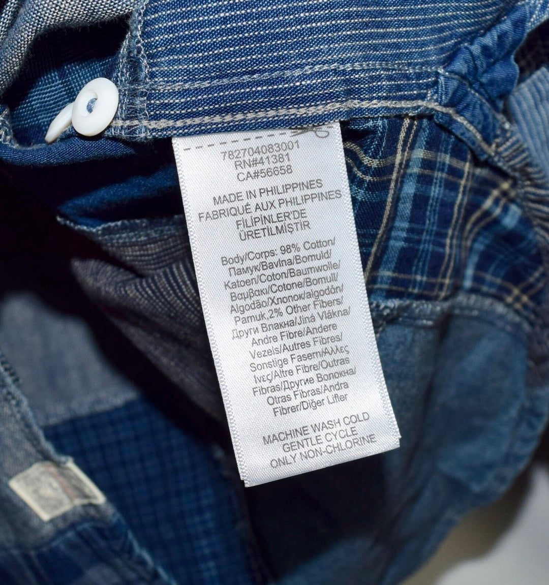 $580 RRL Ralph Lauren Patchwork Flannel Blue Shirt Indigo Plaid XS Extra-Small