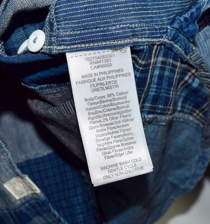 $580 RRL Ralph Lauren Patchwork Flannel Blue Shirt Indigo Plaid XS Extra-Small