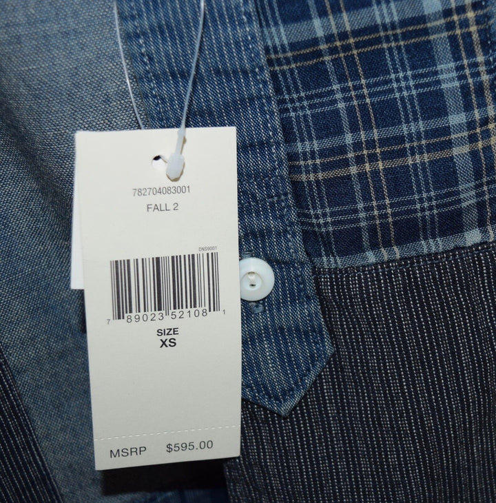 $580 RRL Ralph Lauren Patchwork Flannel Blue Shirt Indigo Plaid XS Extra-Small