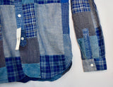 $580 RRL Ralph Lauren Patchwork Flannel Blue Shirt Indigo Plaid XS Extra-Small