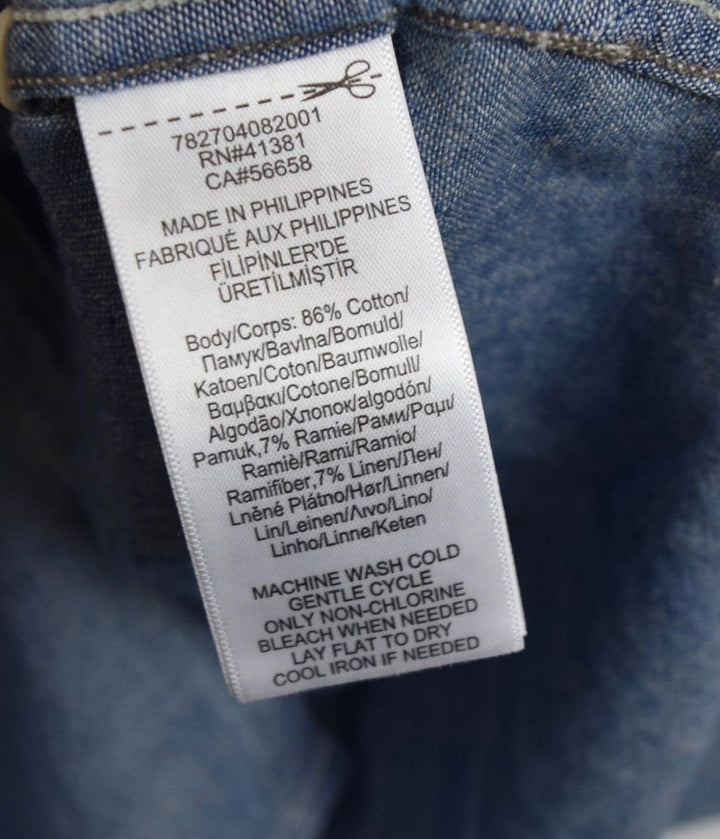 RRL Double Ralph Lauren Men's Mandarin Band Collar Shirt Blue Chambray L Large