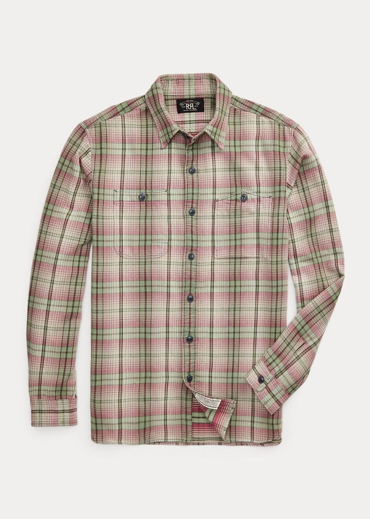 New RRL Double RL Men's Plaid Twill Button Workshirt Shirt Men's 2XL XXL
