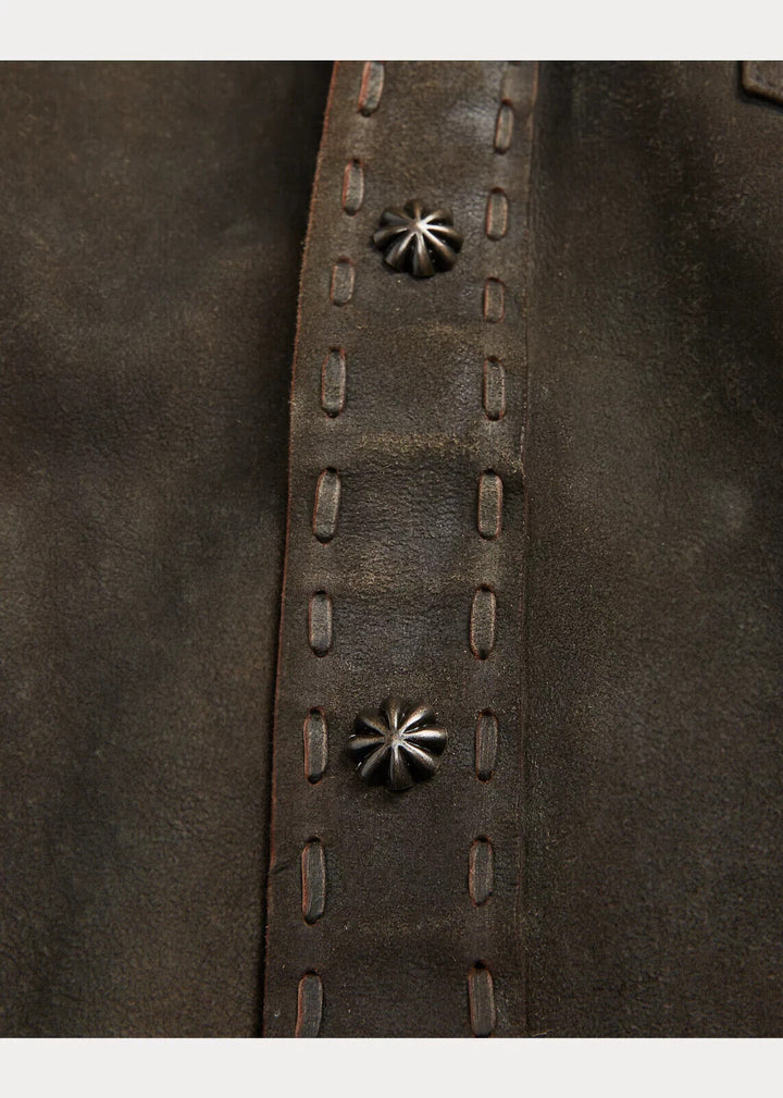 RRL Ralph Lauren Leather Western Tan Jacket Suede Embroidered Men's L Large