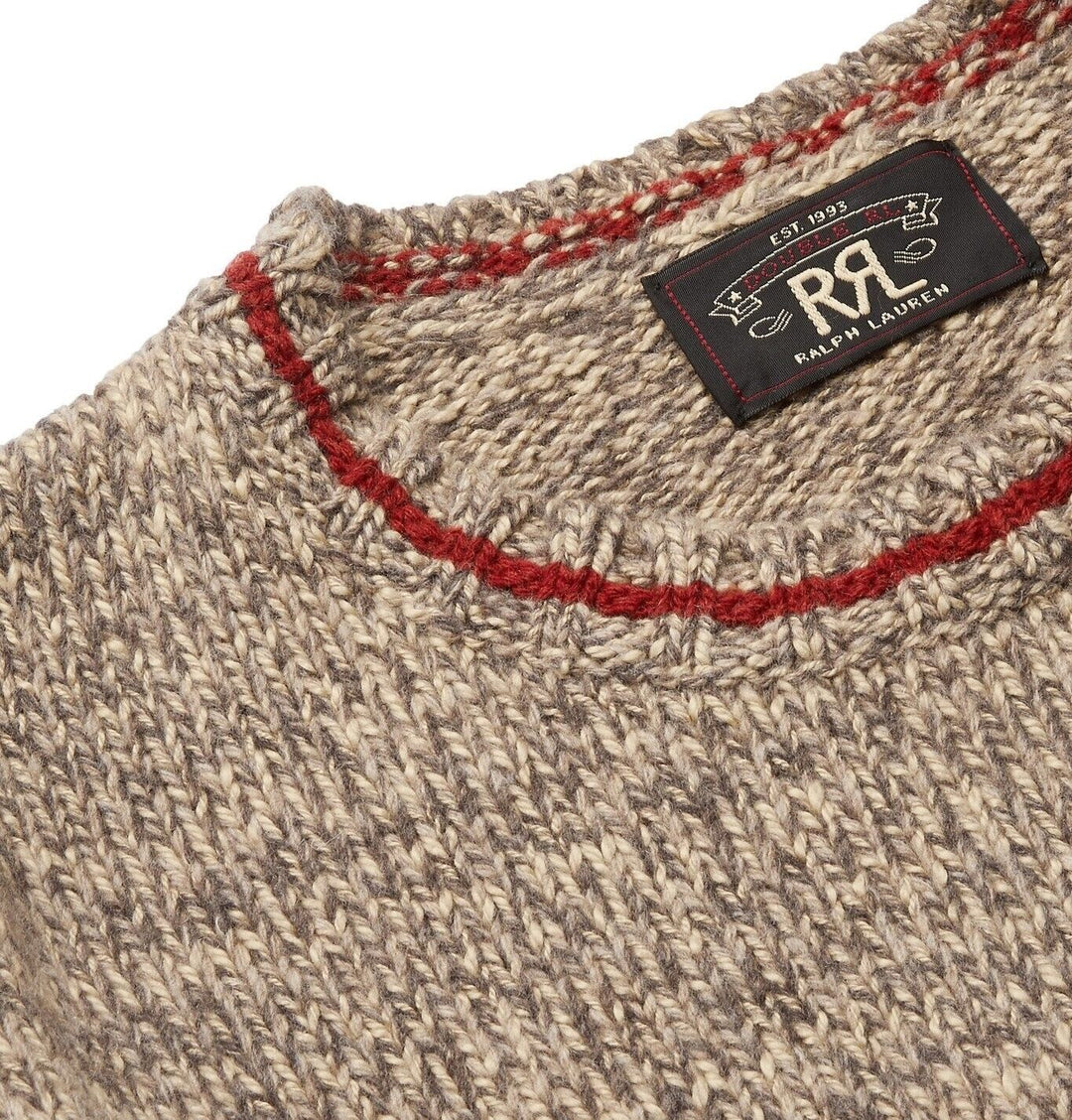 RRL Rib-Knit Scottish Wool Blend Crewneck Tan Jumper Men's S Small Sweater