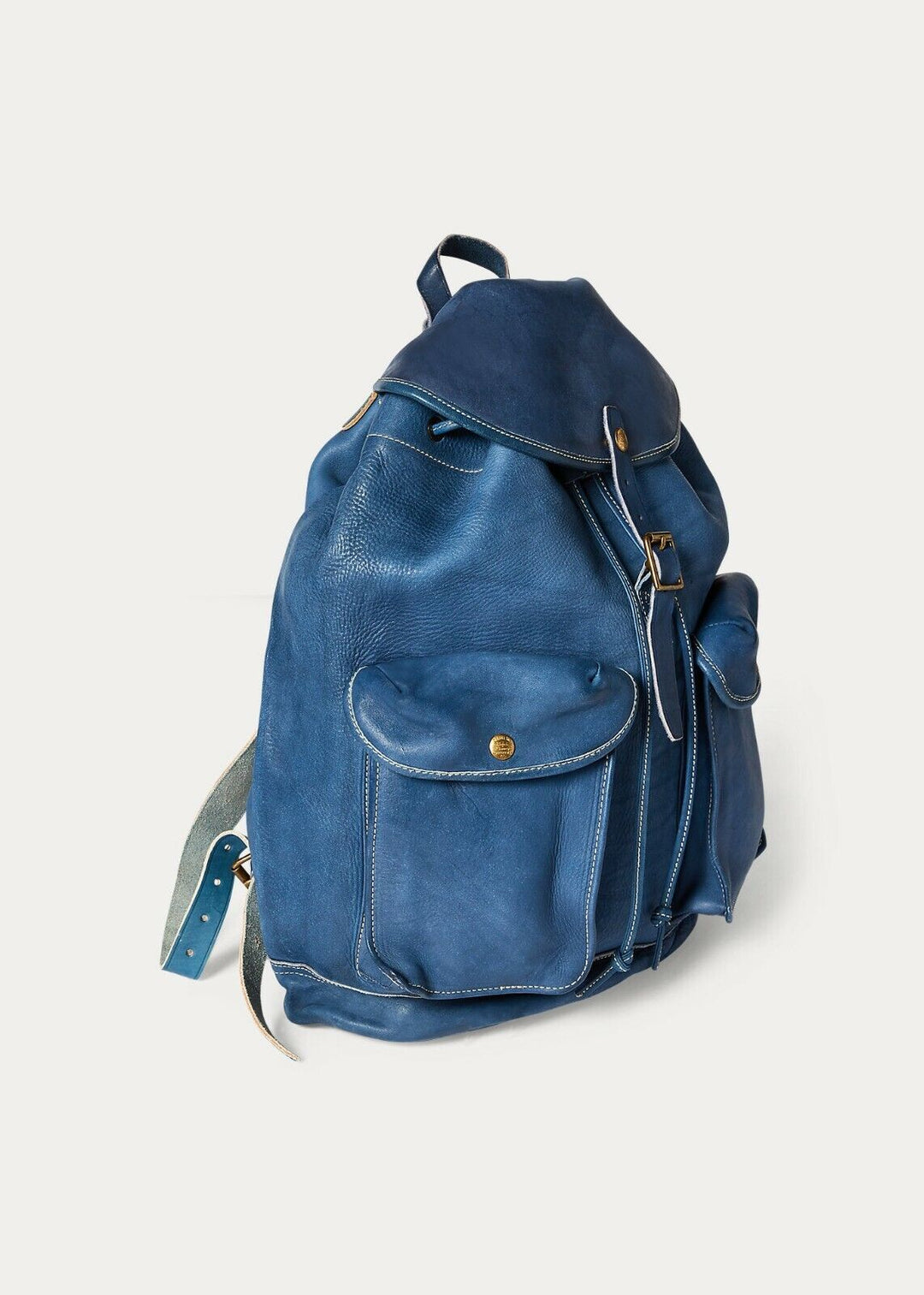 New RRL Ralph Lauren Indigo Leather Blue Leather Backpack Rucksack Cowhide
