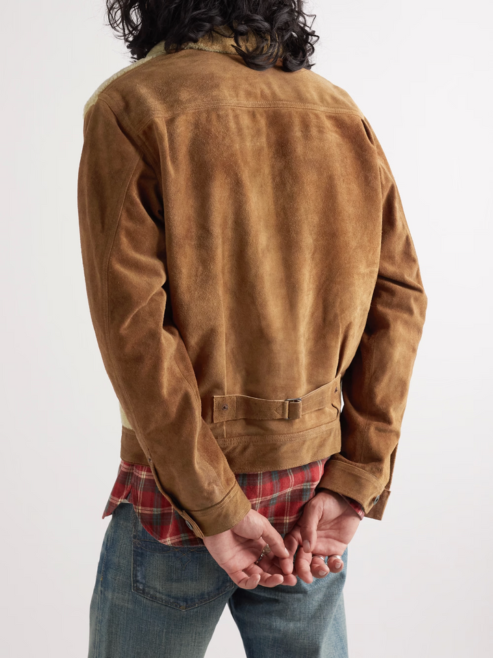 RRL Double RL Ralph Lauren Panelled Shearling-Lined Suede Jacket Mens Medium M