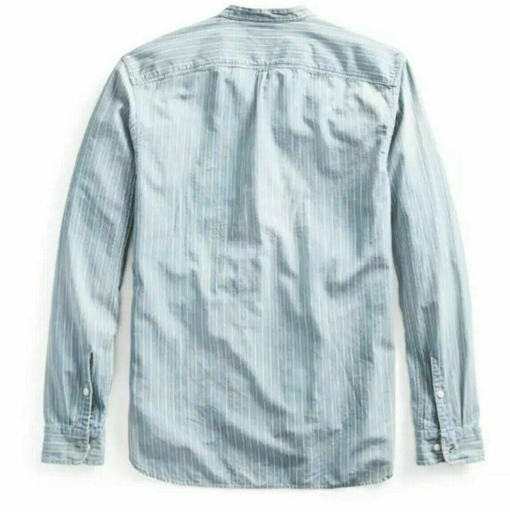 RRL Ralph Lauren Striped Band Collar Jack Rabbit Work Shirt Men's Medium M