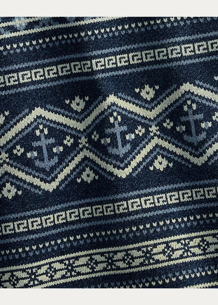 RRL Ralph Lauren Stonewashed Fair Isle Terry Hoodie Sweatshirt Men's 2XL XXL
