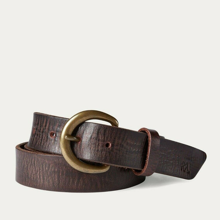 New RRL Ralph Lauren Terrace Tumbled Brown Roughout Leather Belt Men's Size 38