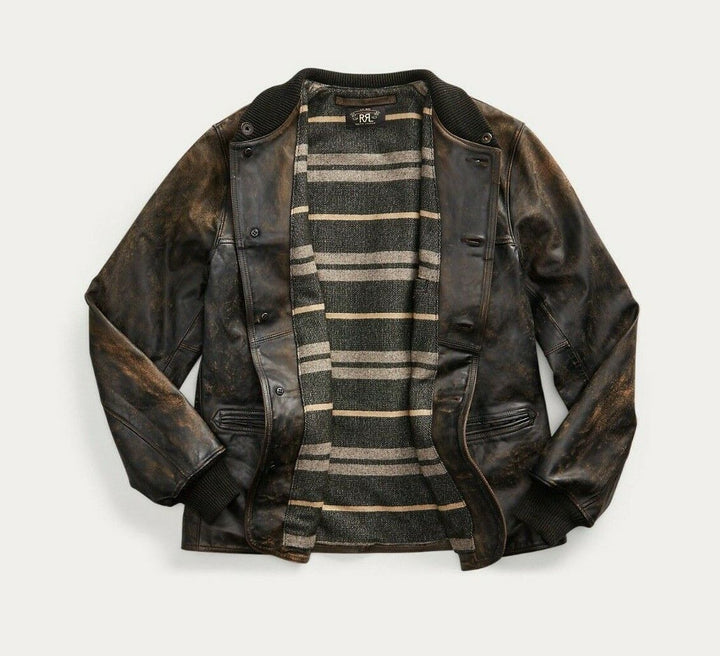 RRL Ralph Lauren Leather Jacket Brown Distressed Men's Size Medium M