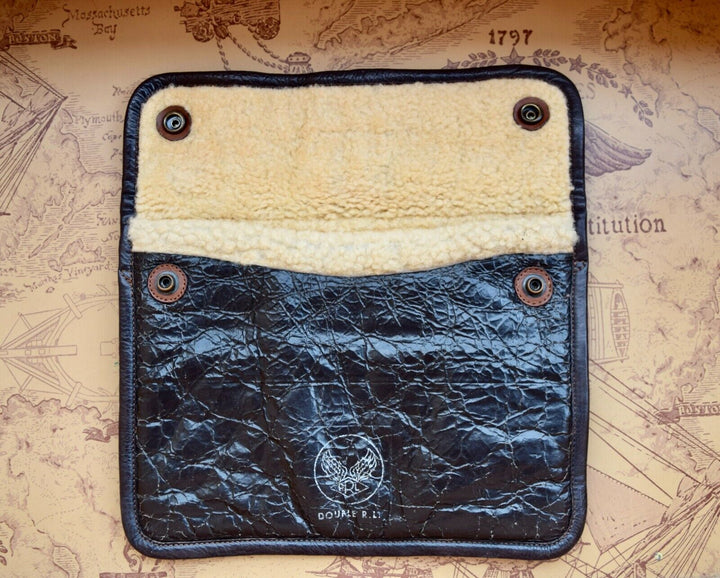 RRL Ralph Lauren Vintage Military Italian Shearling Cracked Leather Media Case