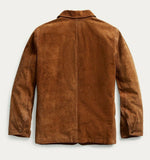 RRL Ralph Lauren Roughout Suede Coat Leather Chore Tan Jacket Men XL Extra-Large