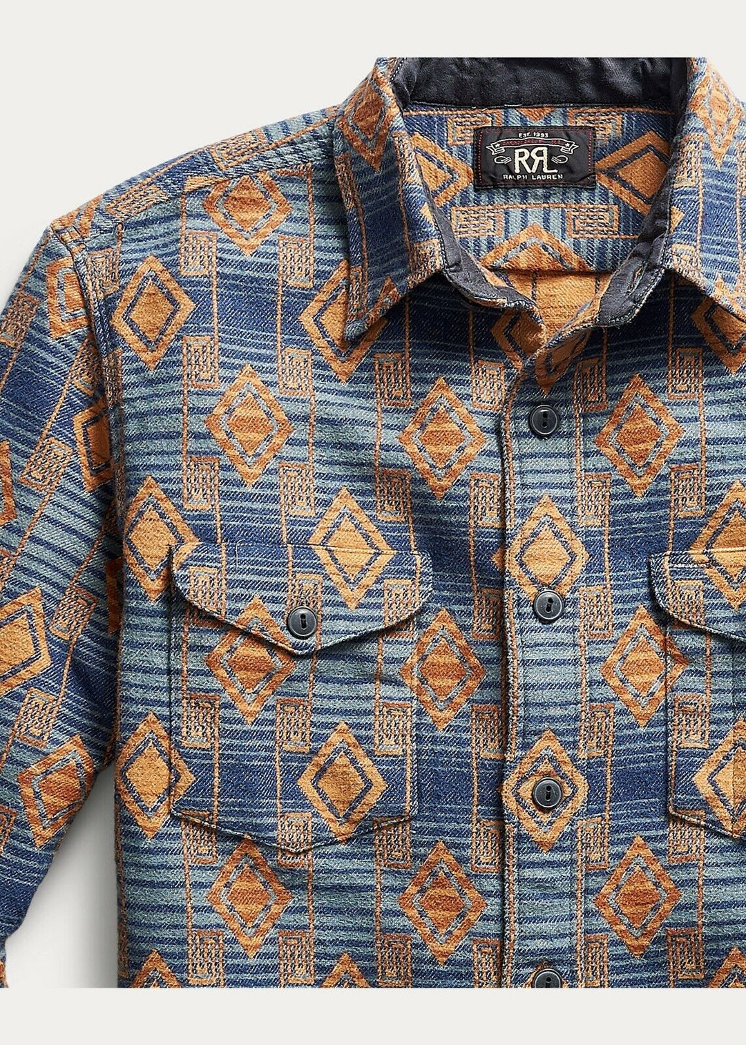 RRL Ralph Lauren Geometric Brushed Jacquard Flannel Workshirt Men 2XL XXL