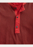 RRL Ralph Lauren Houndstooth Cotton Jersey Henley Red Black  Shirt Mens Medium M