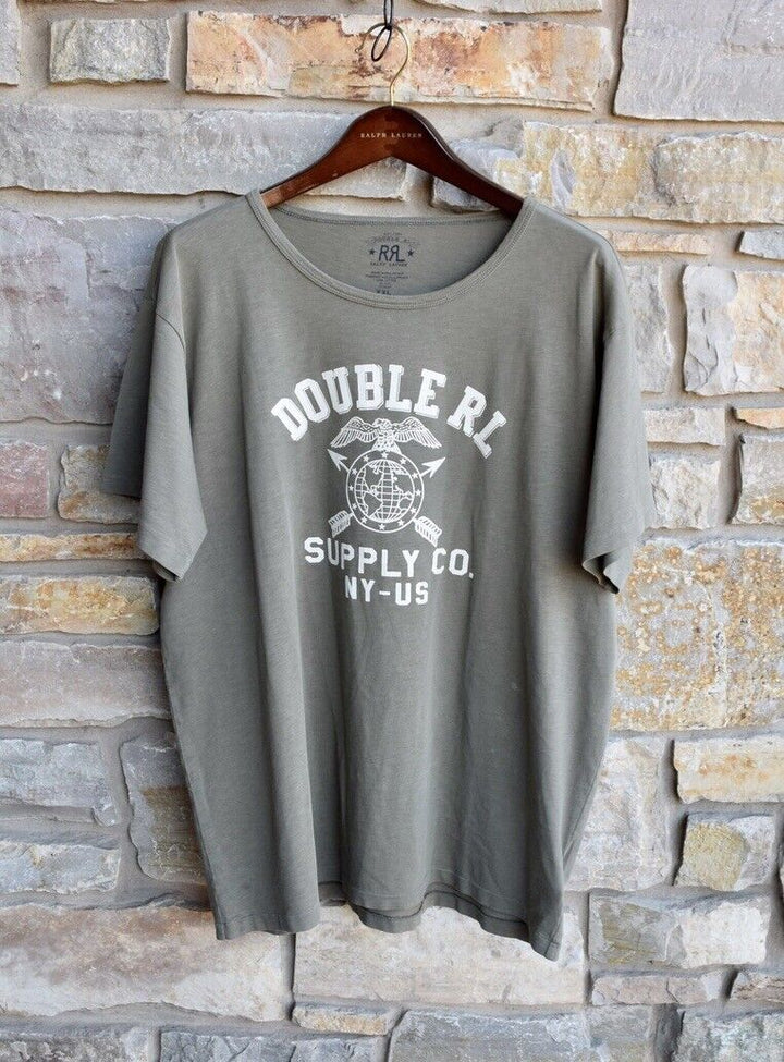 RRL Polo Ralph Lauren Green Naval Graphic Cotton Crewneck T-Shirt Men's 2XL XXL