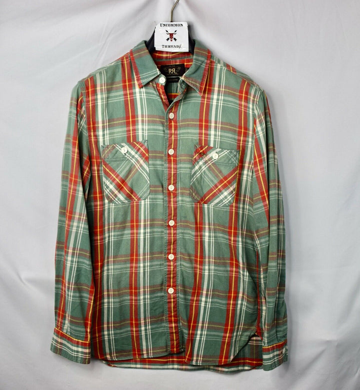 RRL Ralph Lauren Plaid Green Cotton Workshirt Men's M Medium Flannel