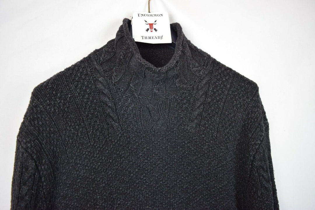 New RRL Ralph Lauren Hand-Knit Black Cable-Knit Turtleneck Men's XL Extra-Large