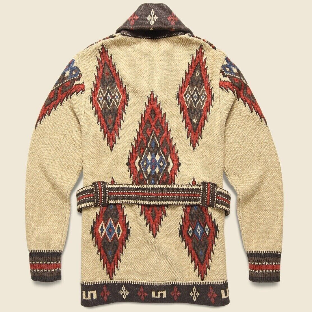 RRL Ralph Lauren Hand Knit Jacquard Brown Ranch Belted Cardigan Men's Medium M