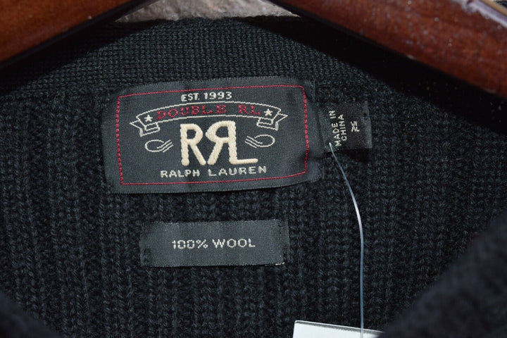 New RRL Ralph Lauren Black Thick Wool Ribbed Commando Men's XL Extra-Large