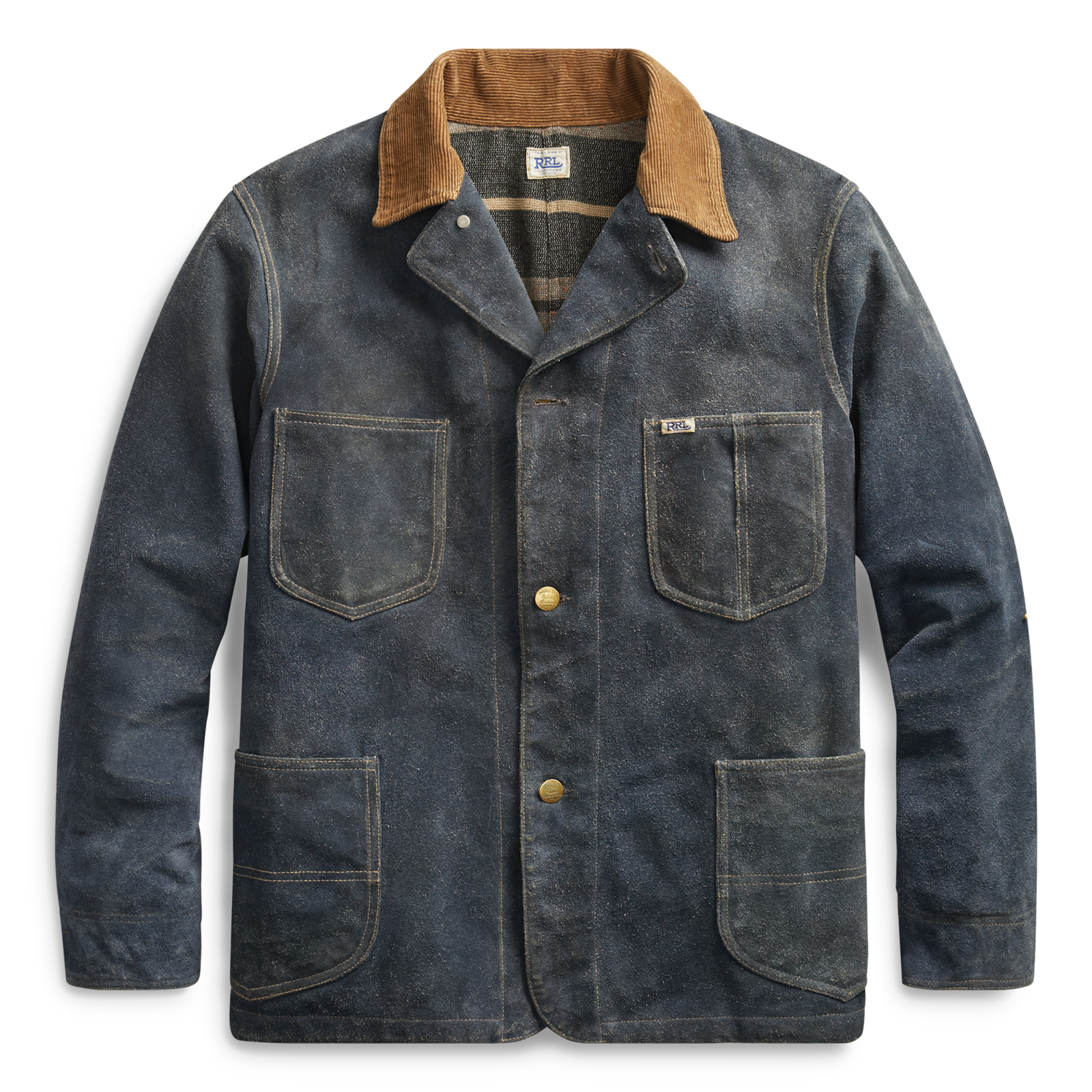RRL Ralph Lauren Indigo Blue Waxed Suede Coat Leather Jacket Men's M Medium