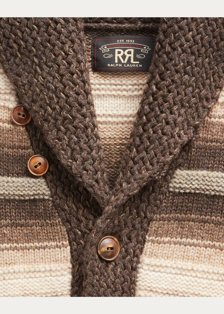 RRL Ralph Lauren Hand Knit Wool Brown Ranch Long Belt Cardigan Men's Large L