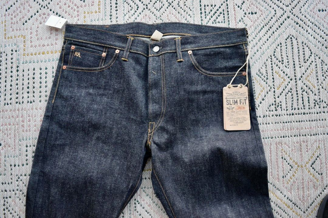 $450 RRL Double RL Dark Wash Raw Denim Jeans Selvedge Rigid Slim Men's 36 x 34