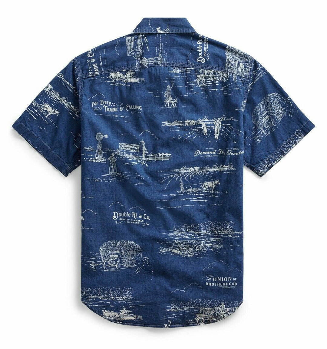 RRL Ralph Lauren 1940's Farming Western Print Blue Button Shirt Men's Large L