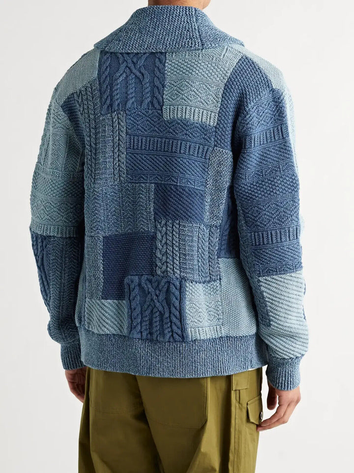 RRL Ralph Lauren Indigo Blue Shawl Patchwork Cashmere Cardigan Men's M Medium