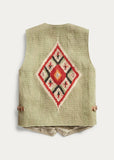 RRL Double RL Ralph Lauren Suede-Trim Handwoven Jacquard Vest Men's Large L