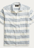 RRL Ralph Lauren 1940's Striped Linen White Blue Camp Shirt Men's 2XL XXL