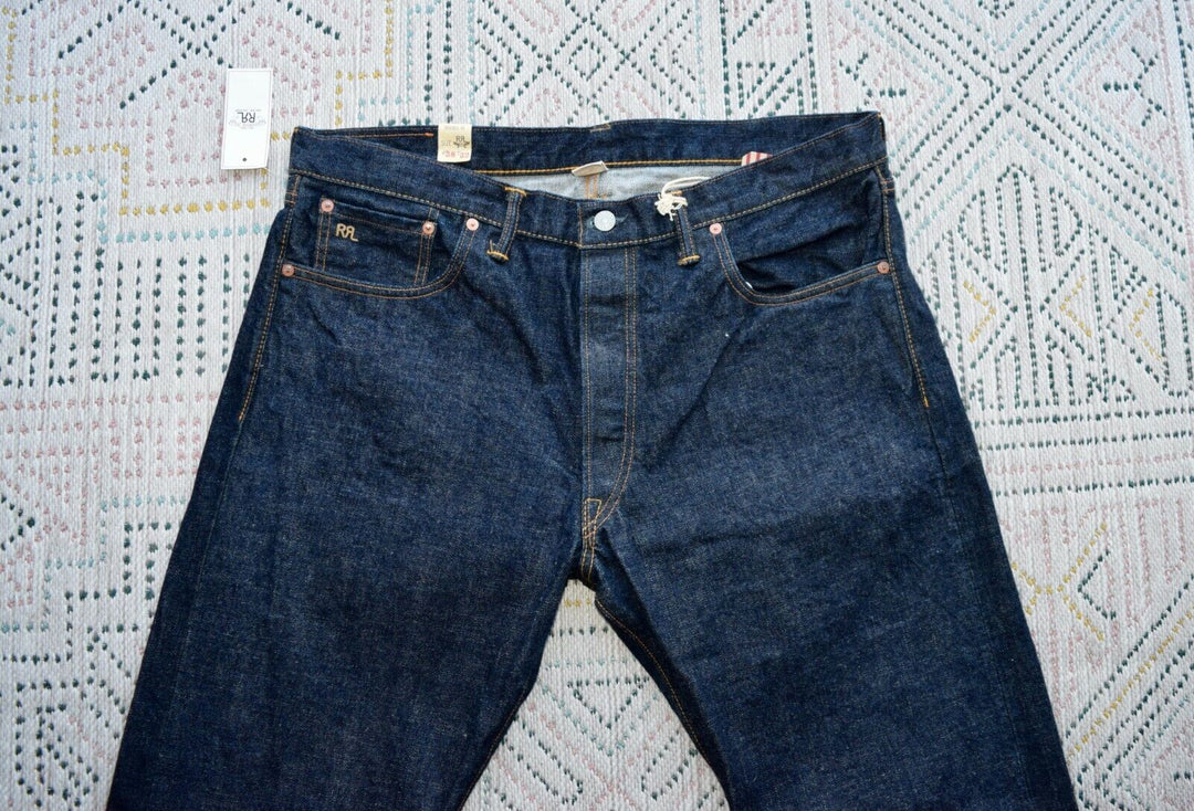 $450 RRL Double RL Dark Wash Denim Jeans Selvedge Slim East - West Men's 38 x 32