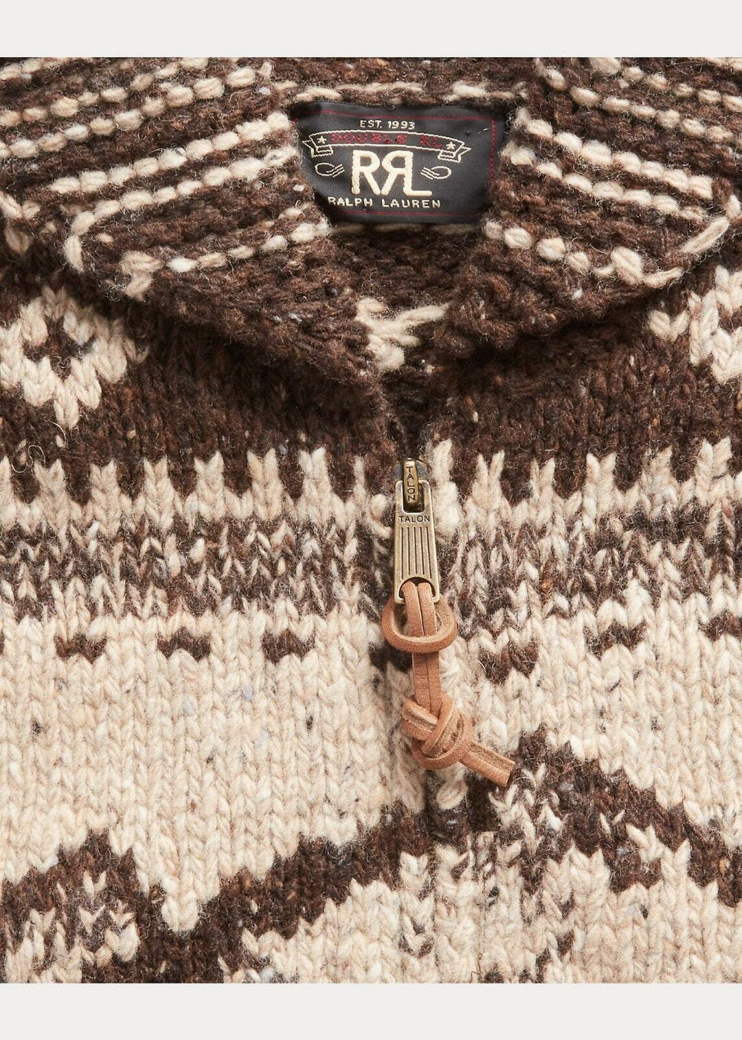RRL Ralph Lauren Alaskan Brown Mountain Hand-Knit Wool Cardigan Men's Large L