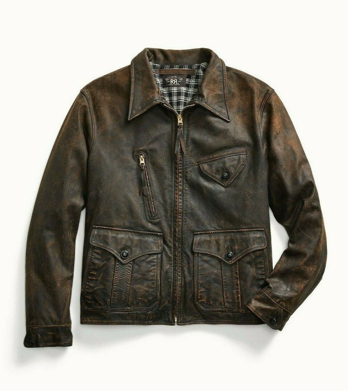 RRL Ralph Lauren Brown Emsworth 1900s Leather Jacket Newsboy