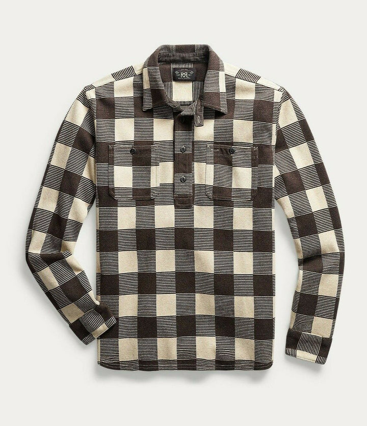 RRL Ralph Lauren Cotton Wool Plaid Shirt Brown Workshirt Popover Extra-Large XL