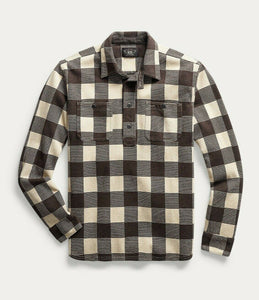 RRL Ralph Lauren Cotton Wool Plaid Shirt Brown Workshirt Popover Extra-Large XL