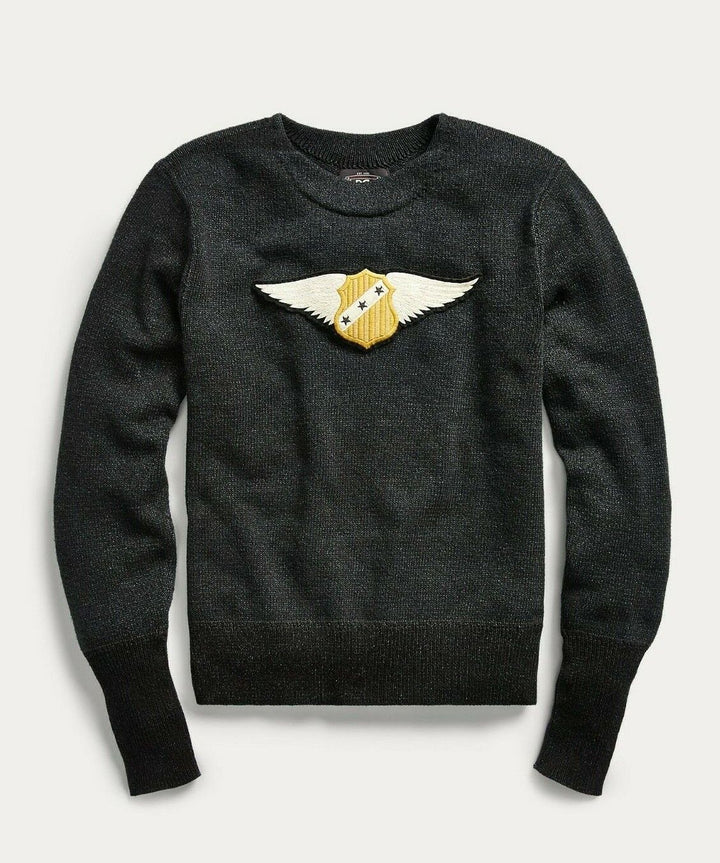 New RRL Double RL Indigo Black Cotton Moto Crewneck Shirt Sweater Men's 2XL XXL