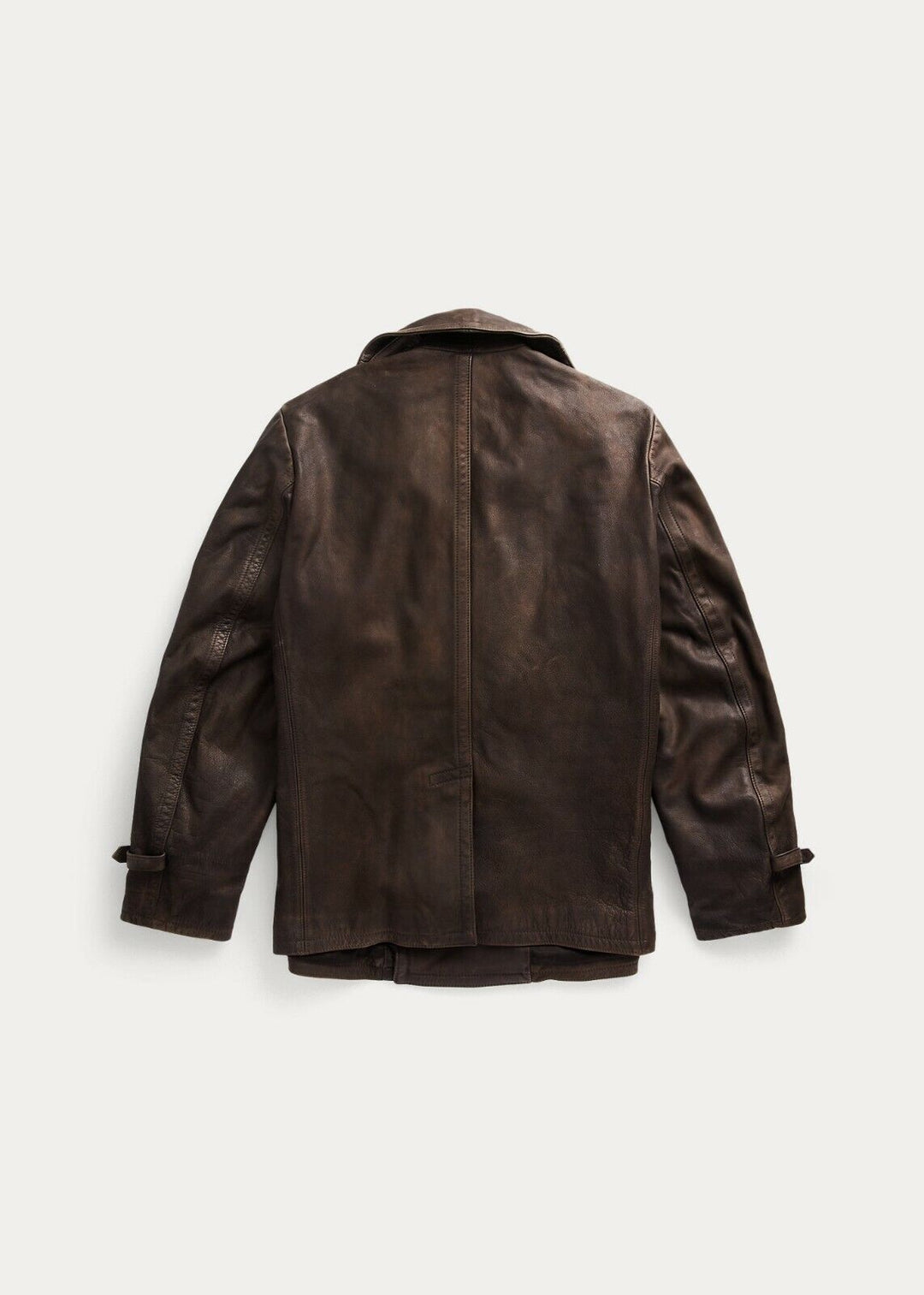 New RRL Ralph Lauren Leather Brown/Gray Peacoat Jacket Coat Lined Men's Small S