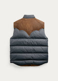 RRL Ralph Lauren Suede-Yoke Quilted Down Vest Jacket Coat Puffer Men's S Small
