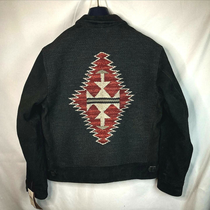 RRL Ralph Lauren Southwestern Leather Jacket Suede Black Woven Men's L Large