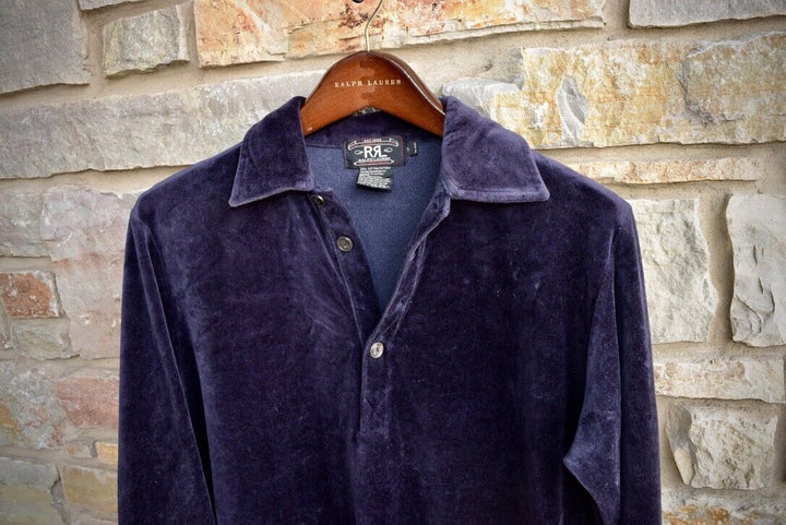 RRL Ralph Lauren Blue Velour Velvet Pullover Cotton Rugby Shirt Men's Small S