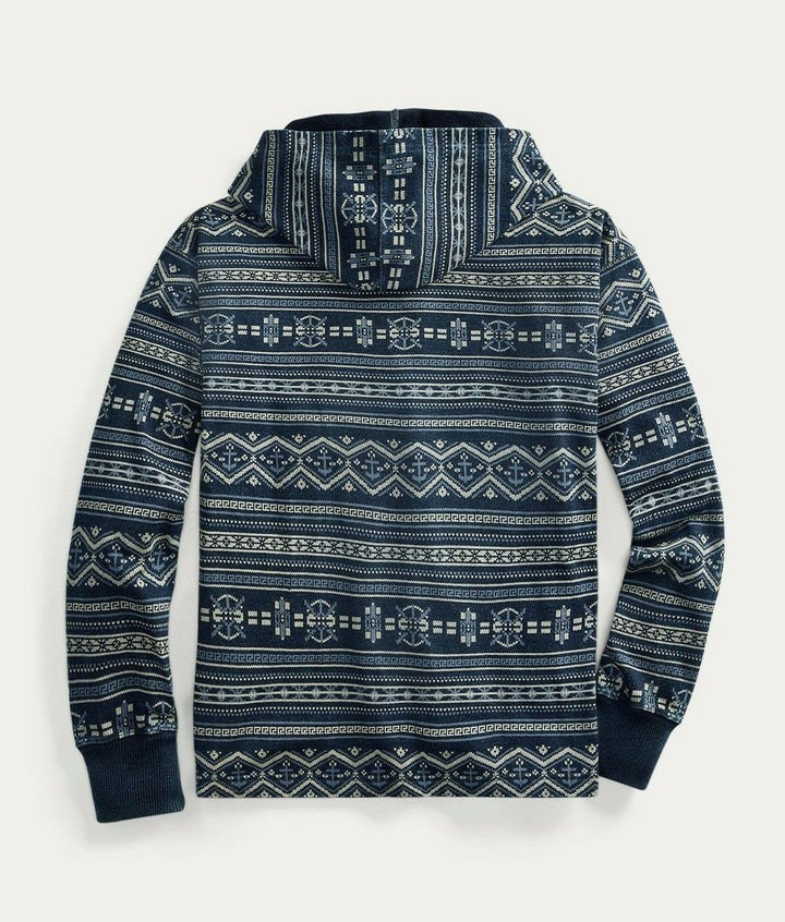 RRL Ralph Lauren Stonewashed Fair Isle Terry Hoodie Sweatshirt Men's 2XL XXL