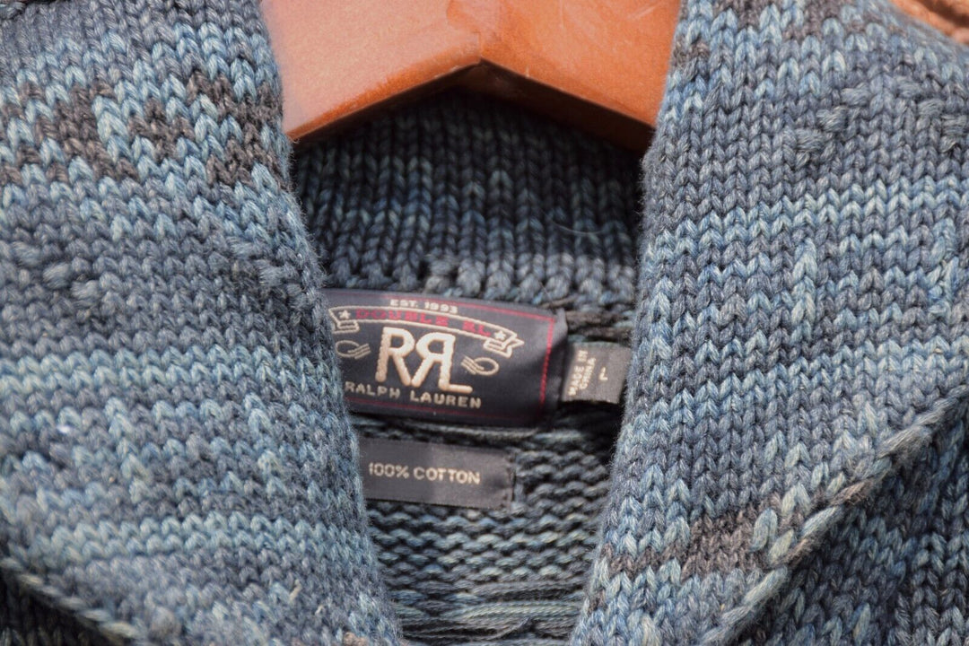 RRL Ralph Lauren Blue Fair Isle Nordic Shawl Cardigan Mens Large L